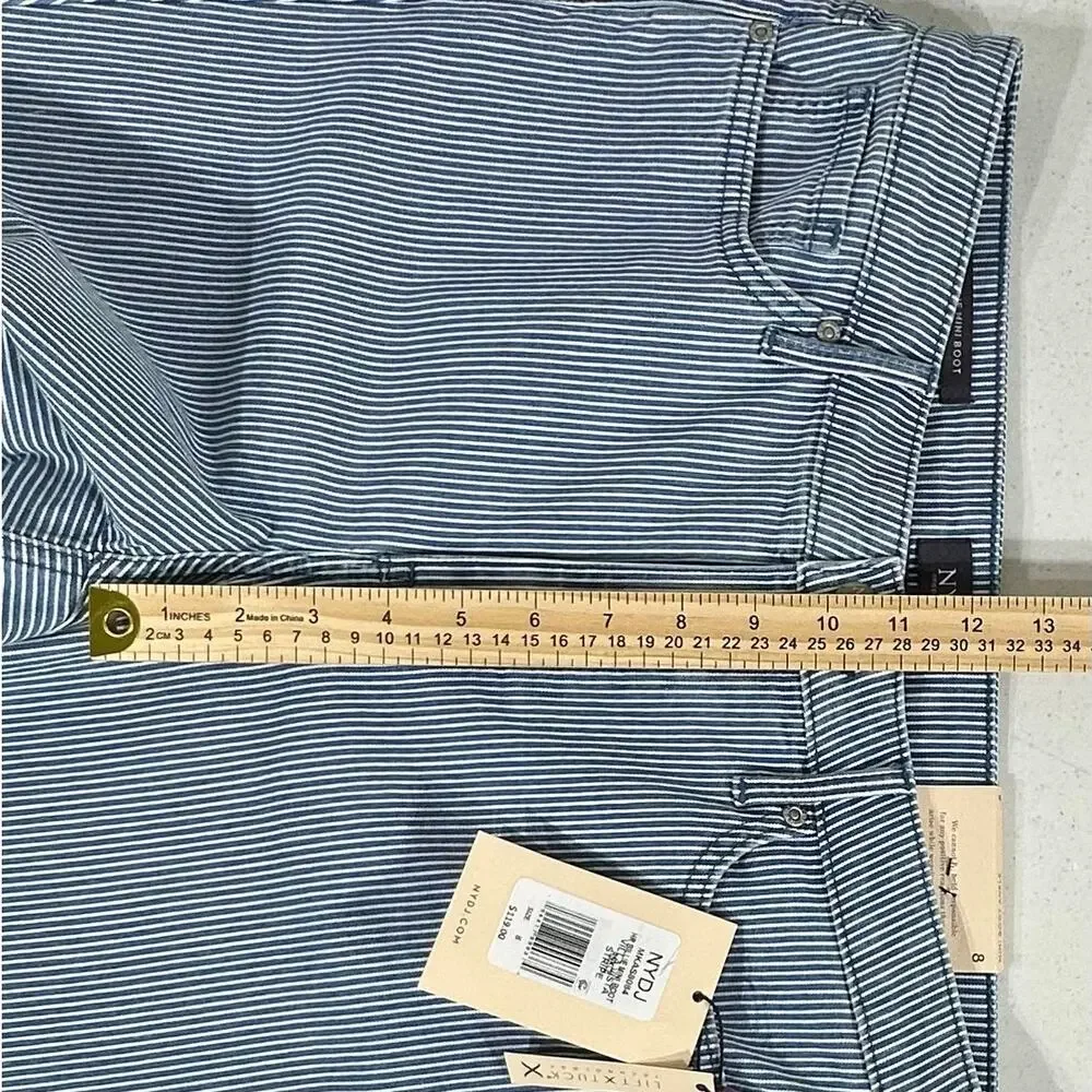 NYDJ Billie Mini Bootcut Ankle‎ Jeans Size 8 (32x27) High Rise Denim Blue Stripe